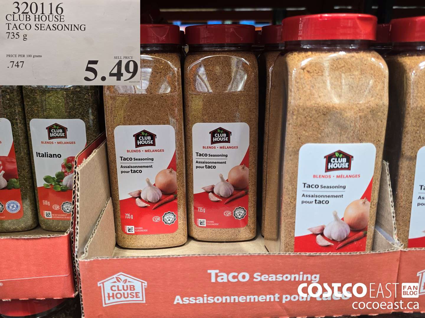 320116 CLUB HOUSE TACO SEASONING 735 G $5.49