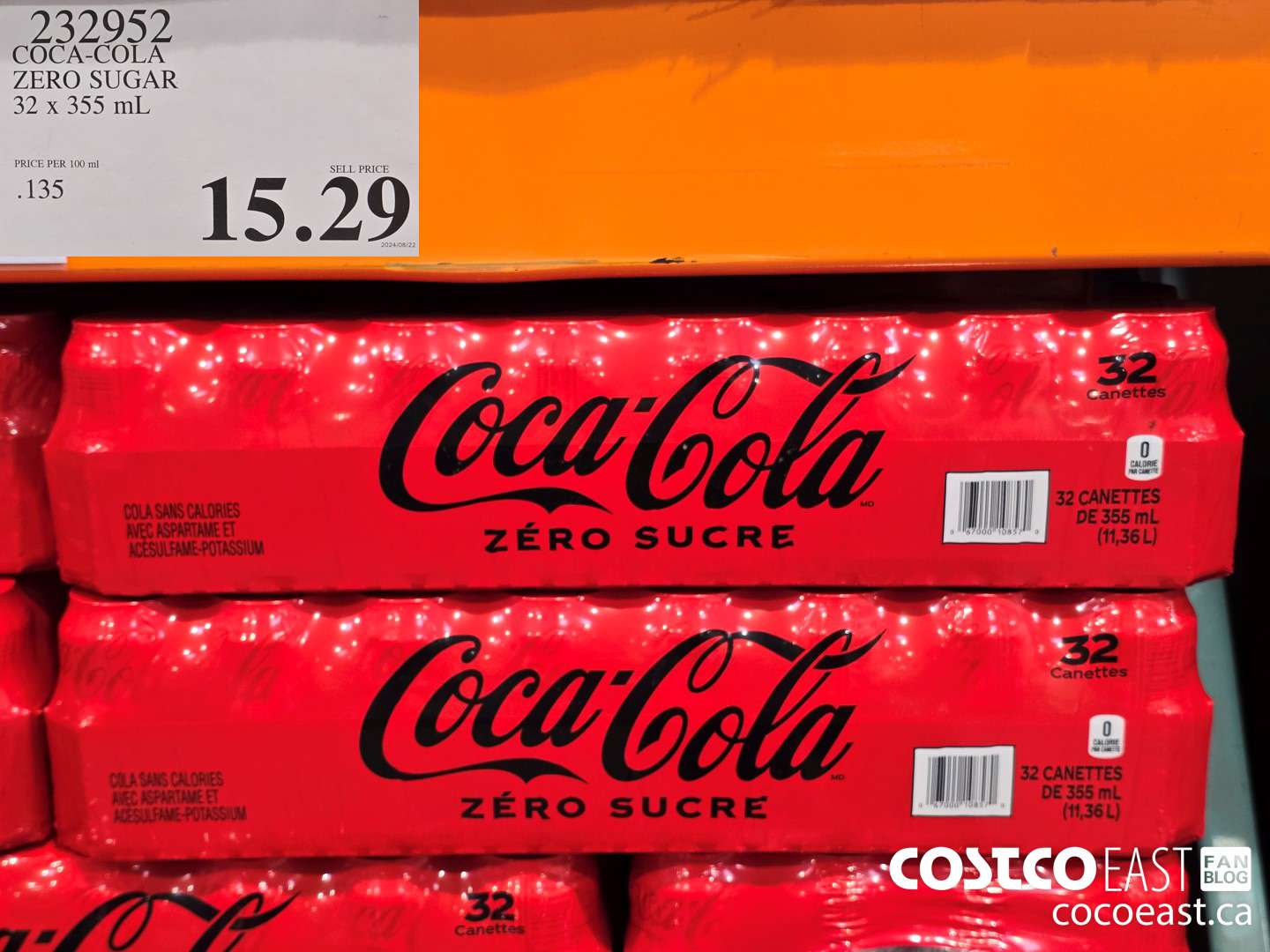 232952 COCA-COLA ZERO SUGAR 32 X 355 ML $15.29