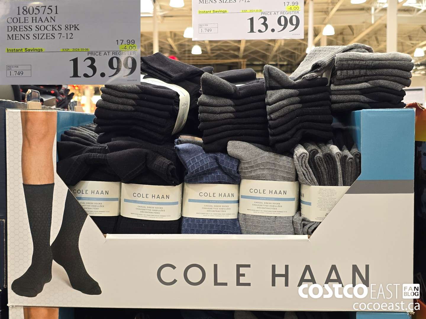 1805751 COLE HAAN DRESS SOCKS 8PK MENS SIZES 7-12 ($4.00 INSTANT SAVINGS EXPIRES ON 2024-10-06) $13.99