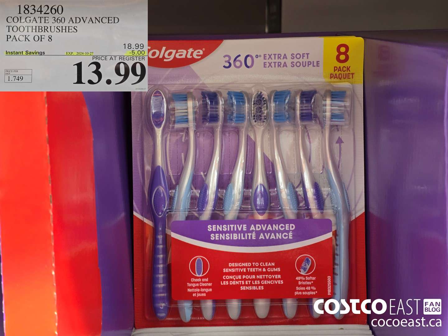 1834260 COLGATE 360 ADVANCED TOOTHBRUSHES PACK OF 8 ($5.00 INSTANT SAVINGS EXPIRES ON 2024-10-27) $13.99
