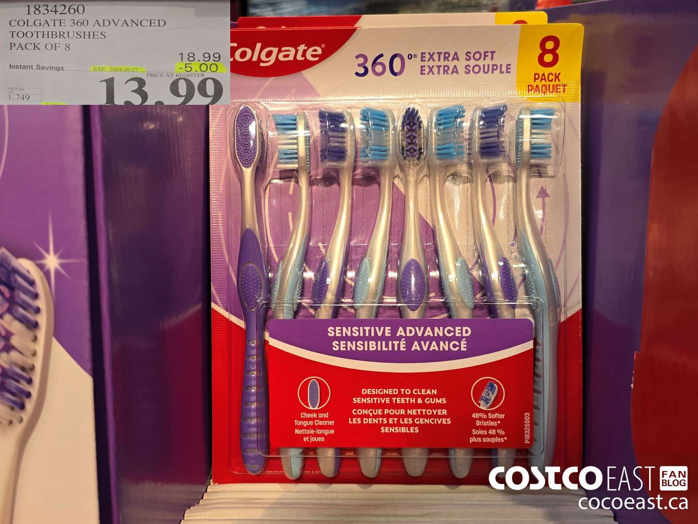 1834260 COLGATE 360 ADVANCED TOOTHBRUSHES PACK OF 8 ($5.00 INSTANT SAVINGS EXPIRES ON 2024-10-27) $13.99