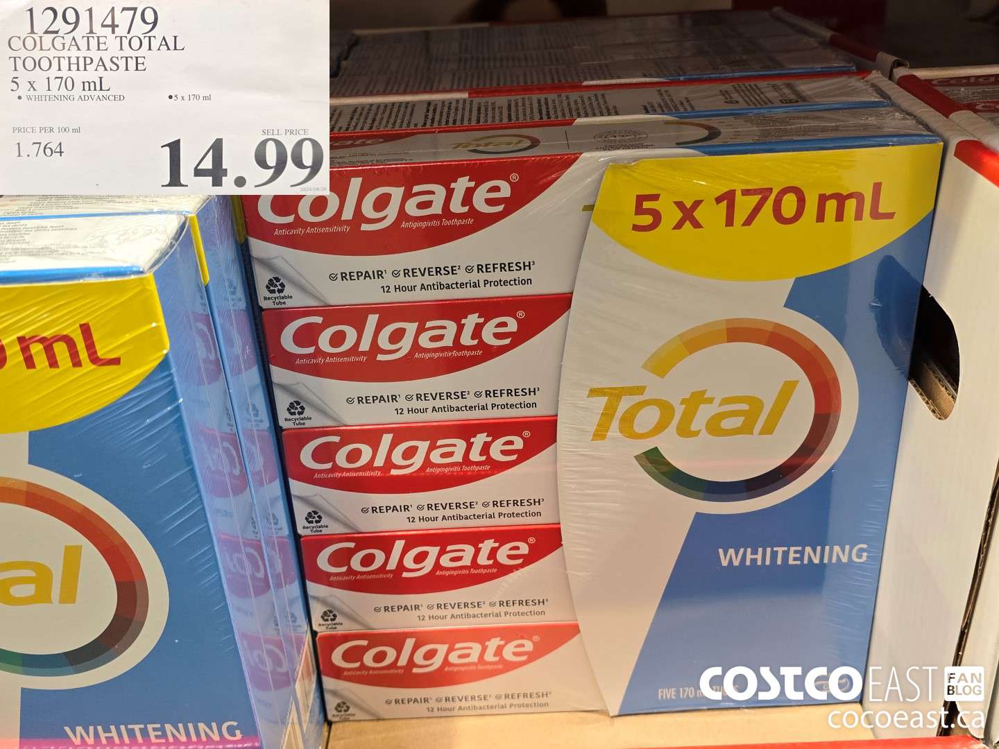 1291479 COLGATE TOTAL TOOTHPASTE 5 x 170 mL $14.99