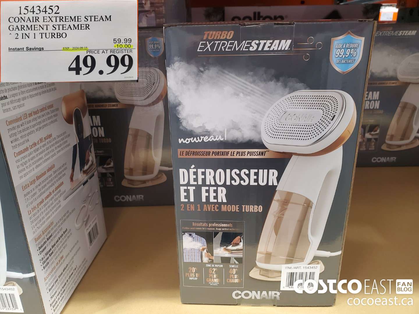1543452 CONAIR EXTREME STEAM GARMENT STEAMER 2 IN 1 TURBO ($10.00 INSTANT SAVINGS EXPIRES ON 2024-09-15) $59.99