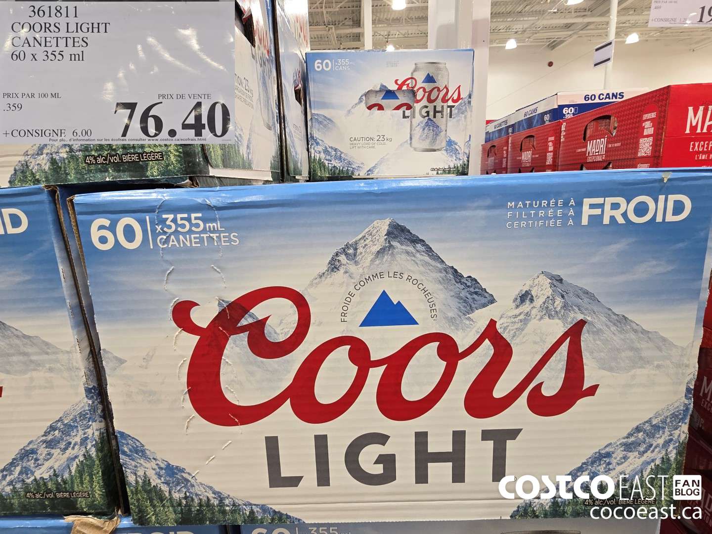 361811 COORS LIGHT CANETTES 60 x 355 ml $76.40