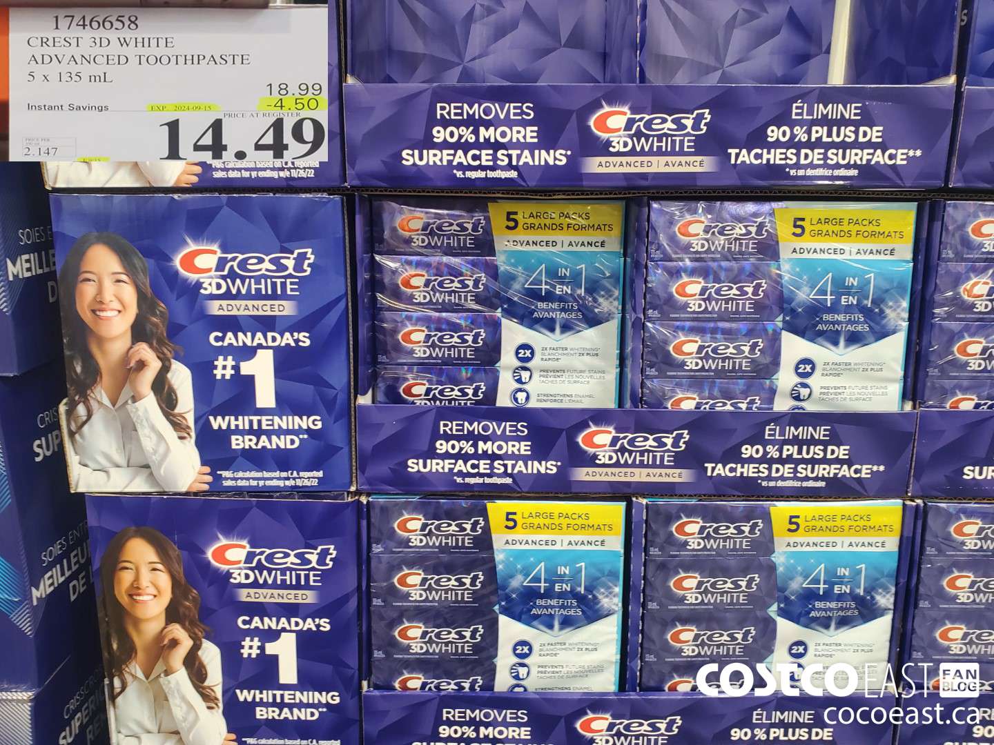 1746658 CREST 3D WHITE ADVANCED TOOTHPASTE  ($4.50 INSTANT SAVINGS EXPIRES ON 2024-09-15) $14.49