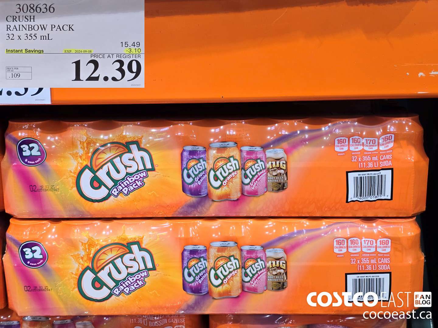 308636 CRUSH RAINBOW PACK 32 X 355 ML ($3.10 INSTANT SAVINGS EXPIRES ON 2024-09-08) $12.39