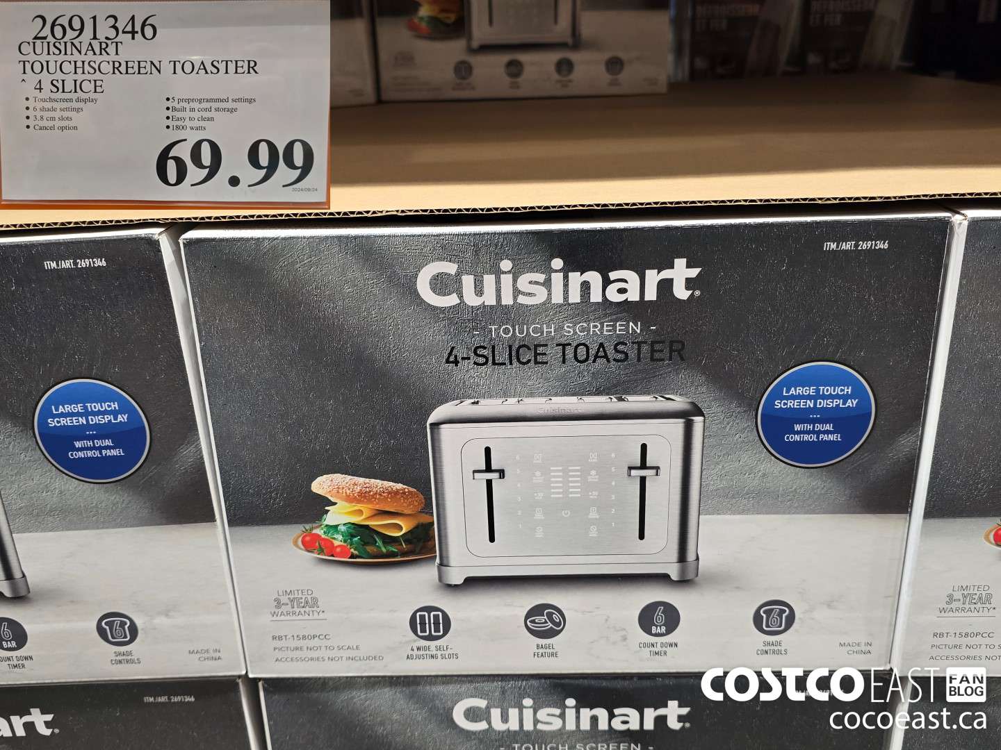 2691346 CUISINART TOUCHSCREEN TOASTER 4 SLICE $69.99