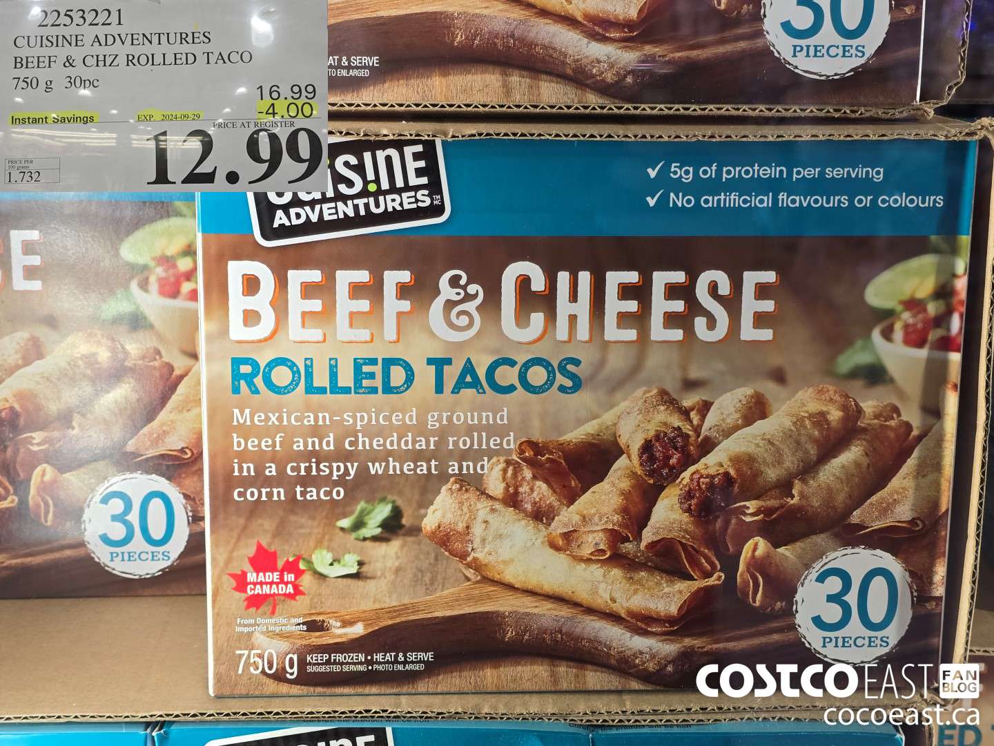 2253221 CUISINE ADVENTURES BEEF & CHZ ROLLED TACO 750 g 30pc ($4.00 INSTANT SAVINGS EXPIRES ON 2024-09-29) $12.99