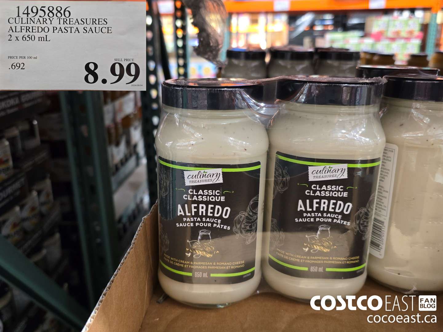 1495886 CULINARY TREASURES ALFREDO PASTA SAUCE 2 x 650 mL $8.99