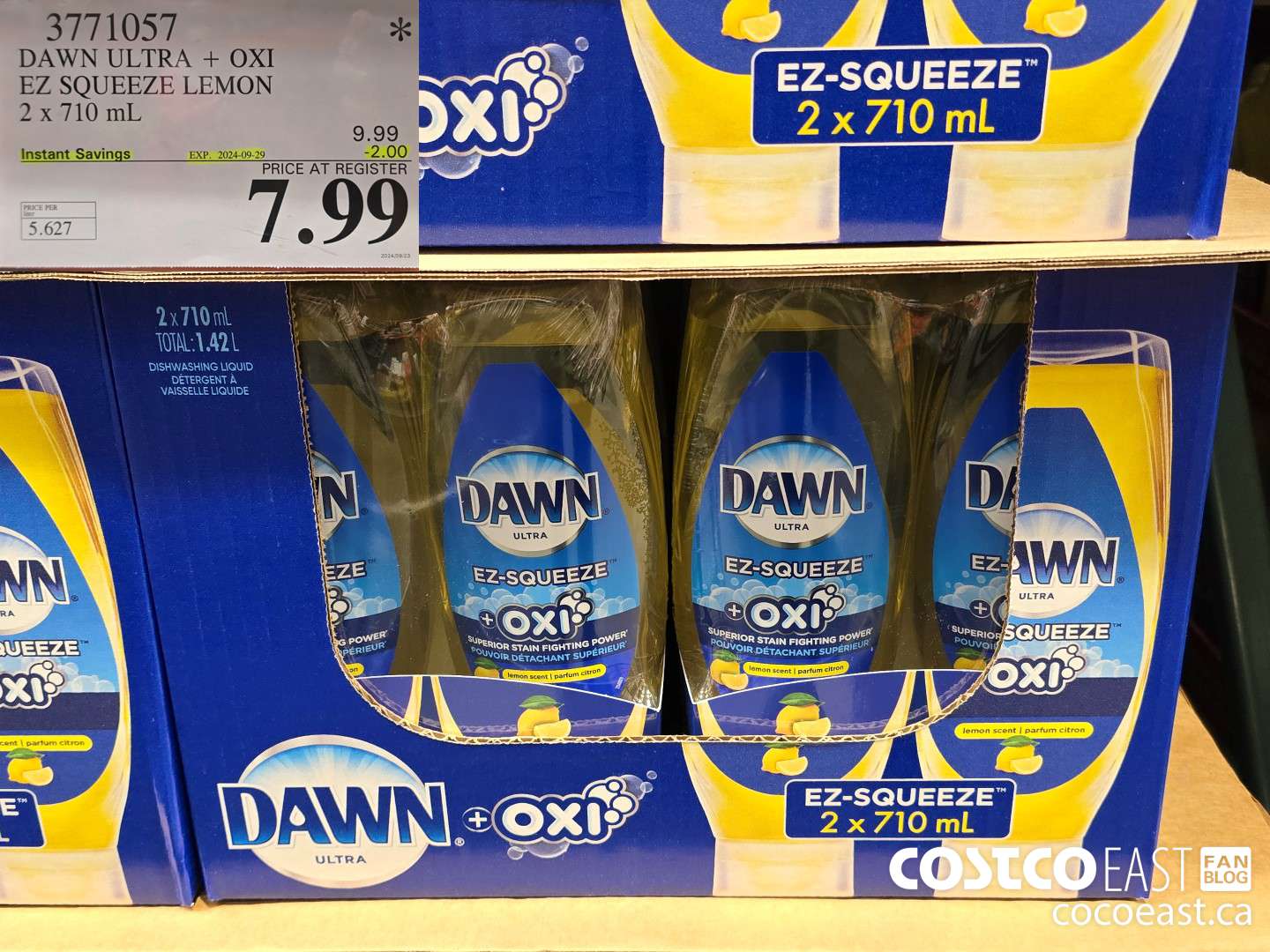 3771057 DAWN ULTRA + OXI EZ SQUEEZE LEMON 2 x 710 mL ($2.00 INSTANT SAVINGS EXPIRES ON 2024-09-29) $7.99