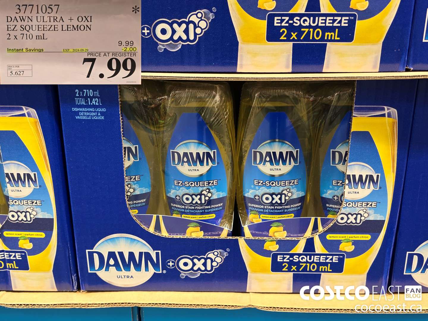 3771057 DAWN ULTRA + OXI EZ SQUEEZE LEMON 2 x 710 mL ($2.00 INSTANT SAVINGS EXPIRES ON 2024-09-29) $7.99