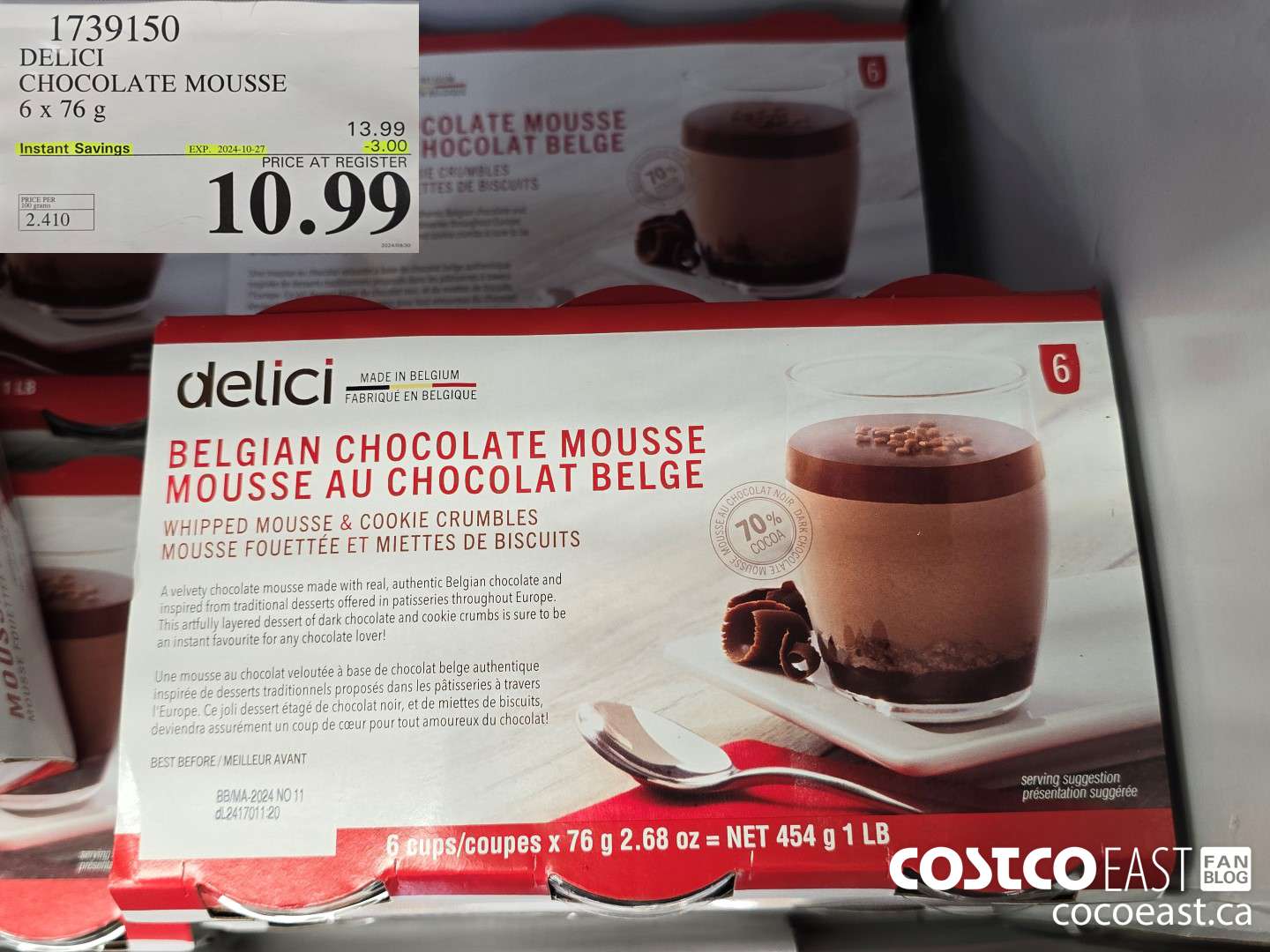 1739150 DELICI CHOCOLATE MOUSSE 6 x 76 G ($3.00 INSTANT SAVINGS EXPIRES ON 2024-10-27) $10.99