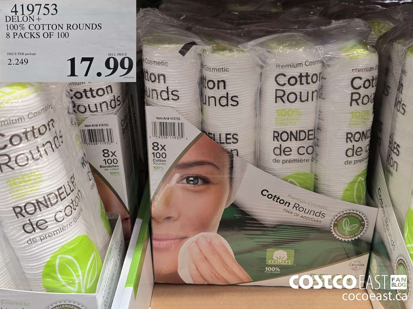 419753 DELON + 100% COTTON ROUNDS 8 PACKS OF 100 $17.99