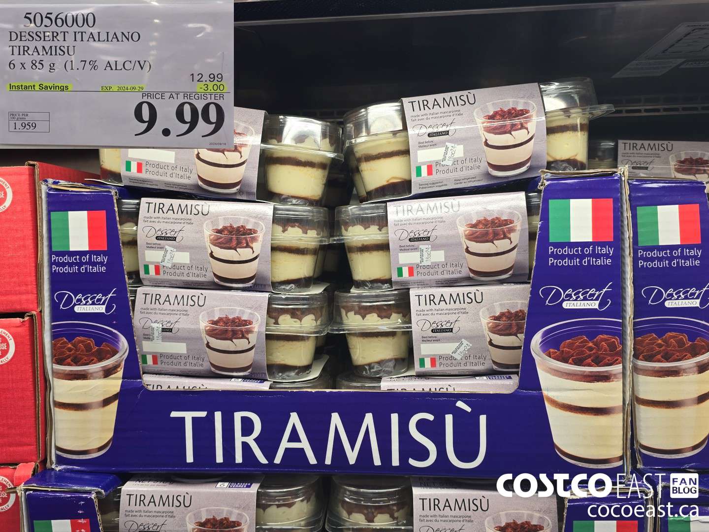 5056000 DESSERT ITALIANO TIRAMISU 6 X 85 G (1.7 ALC/V) ($3.00 INSTANT SAVINGS EXPIRES ON 2024-09-29) $9.99