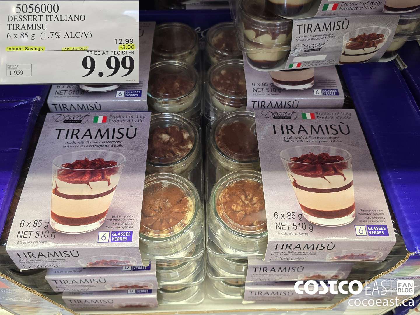 5056000 DESSERT ITALIANO TIRAMISU 6 X 85 G (1.7 ALC/V) ($3.00 INSTANT SAVINGS EXPIRES ON 2024-09-29) $9.99
