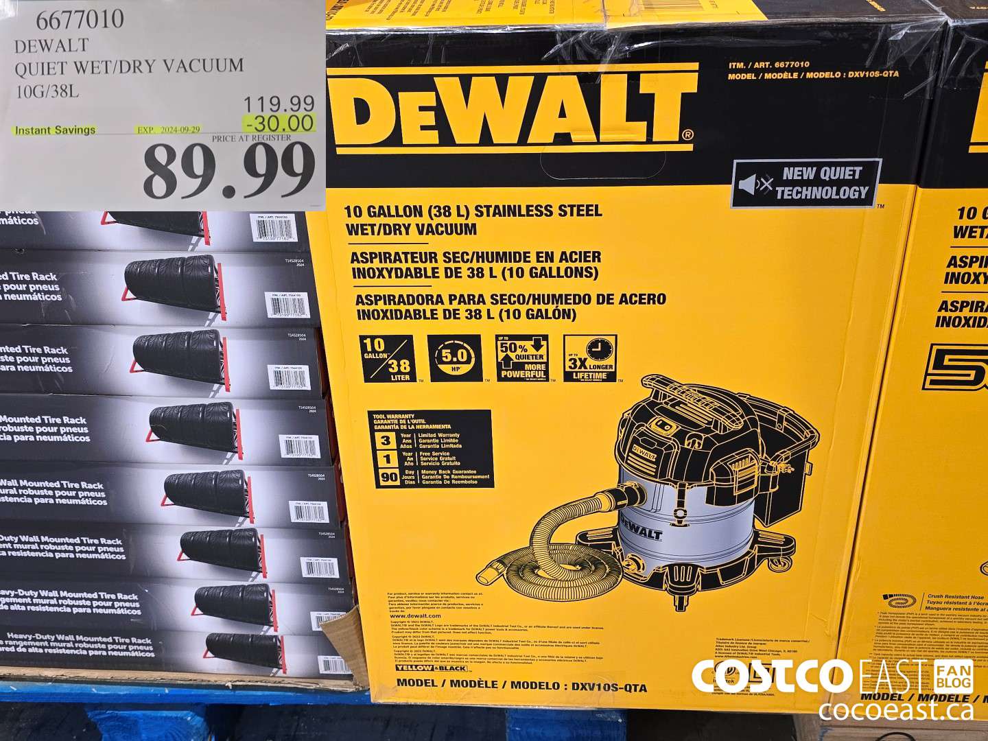 6677010 DEWALT QUIET WET/DRY VACUUM 10G/38L ($30.00 INSTANT SAVINGS EXPIRES ON 2024-09-29) $89.99