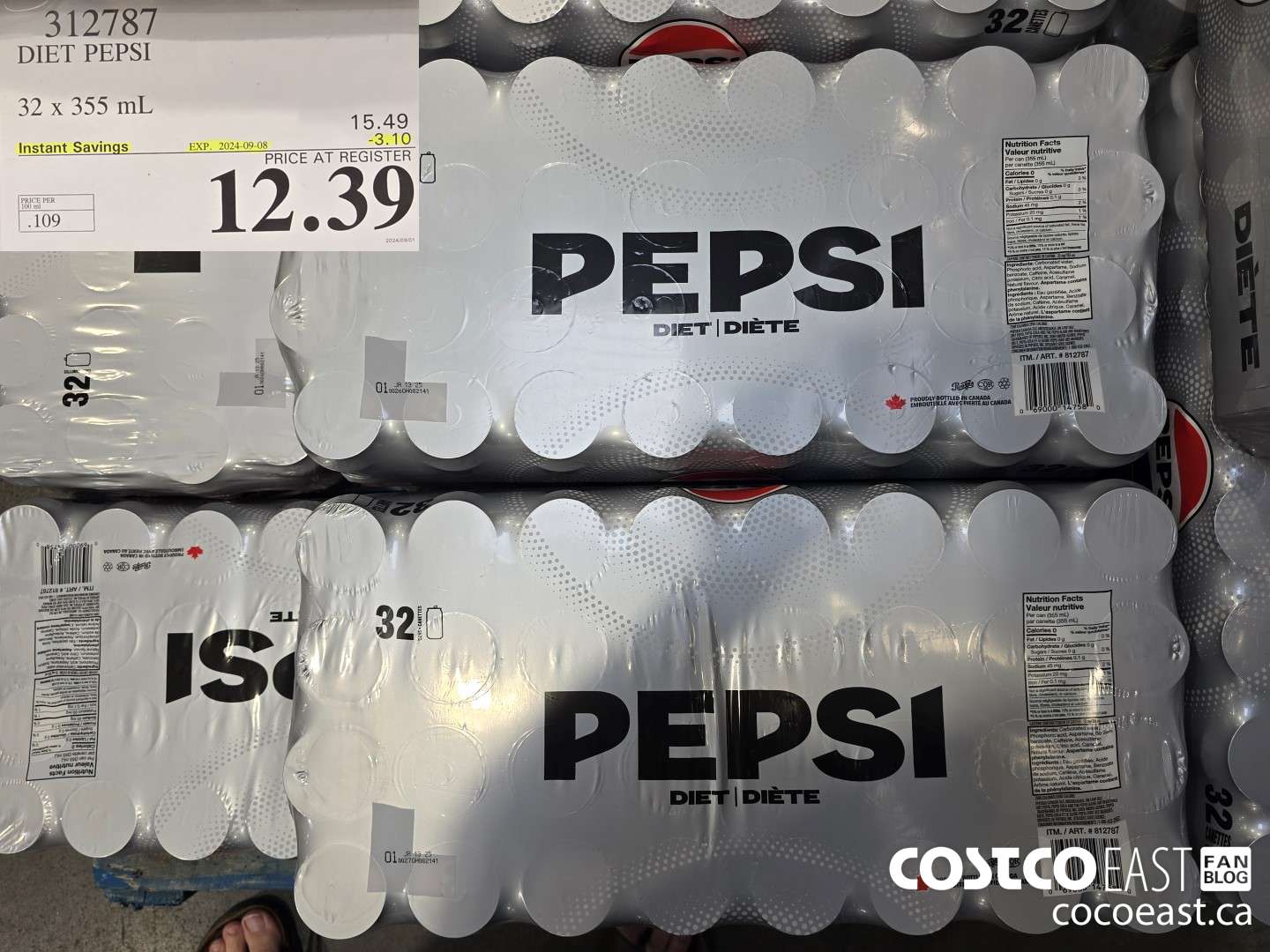 312787 DIET PEPSI 32 X 355 ML ($3.10 INSTANT SAVINGS EXPIRES ON 2024-09-08) $12.39