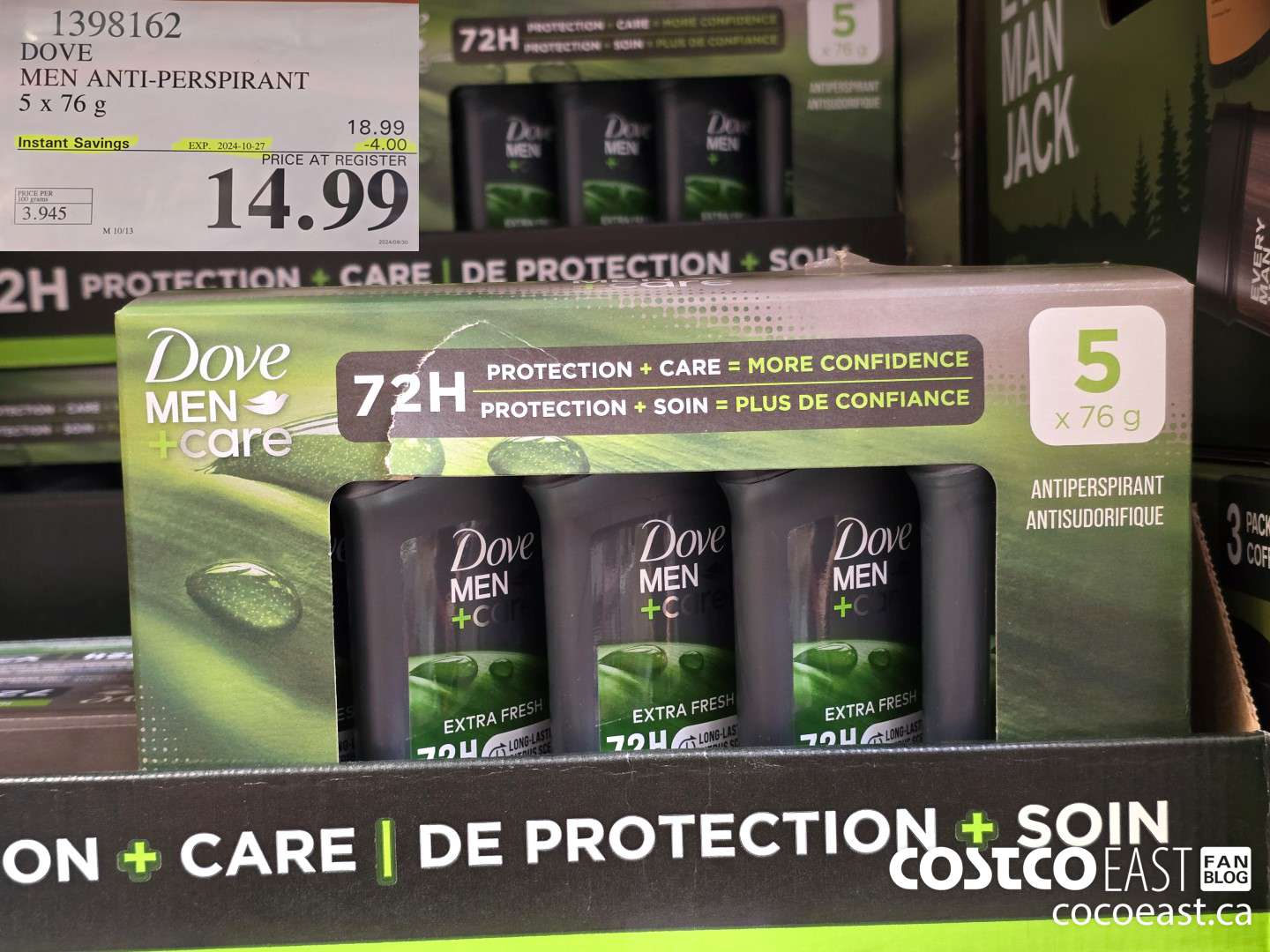 1398162 DOVE MEN ANTI-PERSPIRANT 5 x 76 g ($4.00 INSTANT SAVINGS EXPIRES ON 2024-10-27) $14.99