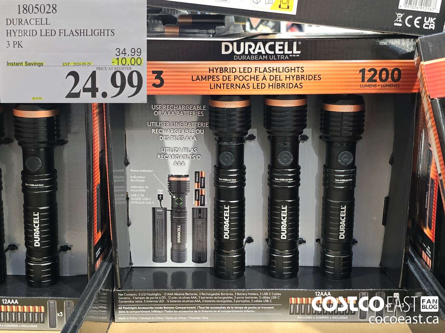 1805028 DURACELL HYBRID LED FLASHLIGHTS 3 PK ($10.00 INSTANT SAVINGS EXPIRES ON 2024-09-29) $24.99