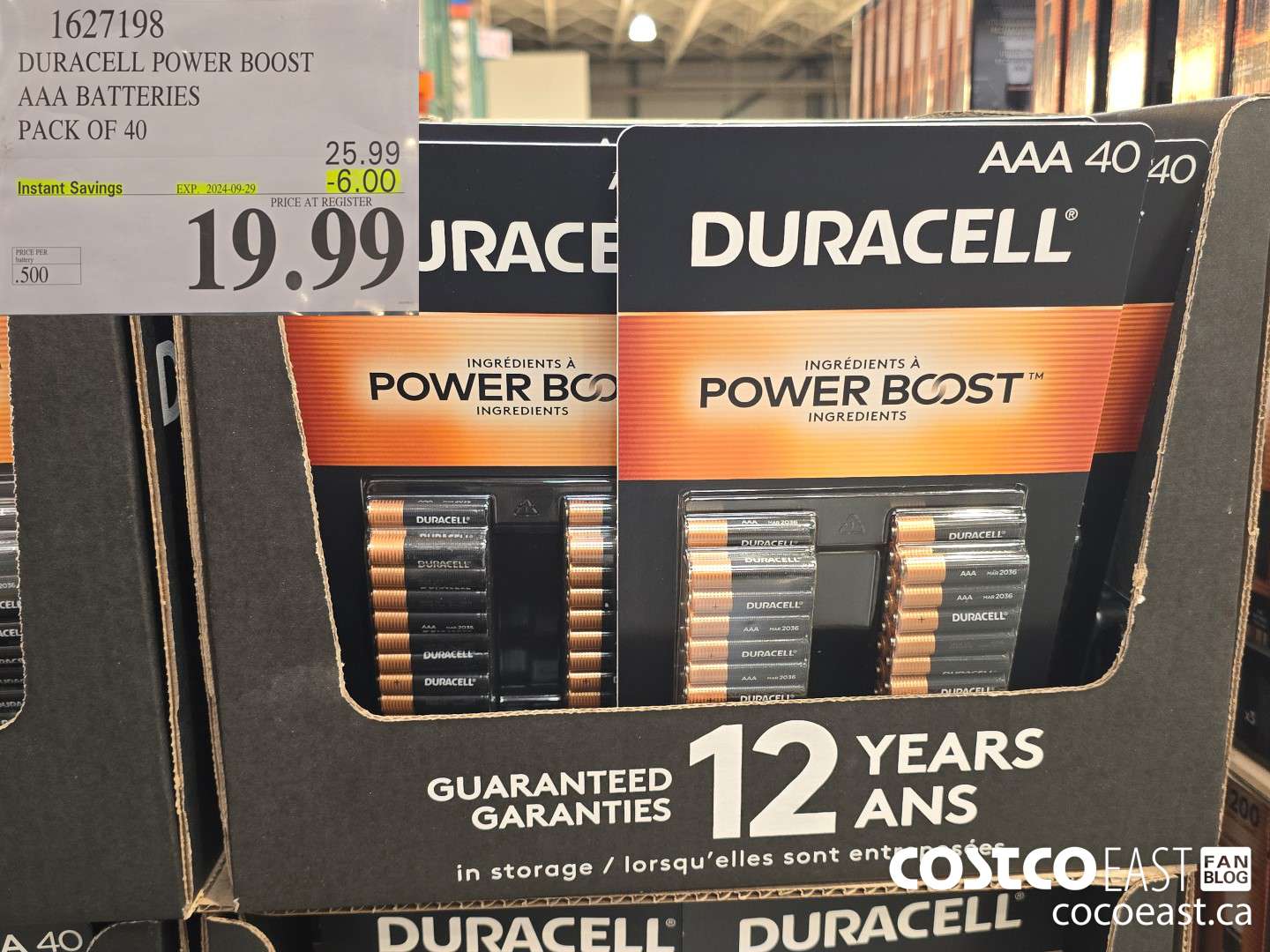 1627198 DURACELL POWER BOOST AAA BATTERIES PACK OF 40 ($6.00 INSTANT SAVINGS EXPIRES ON 2024-09-29) $19.99
