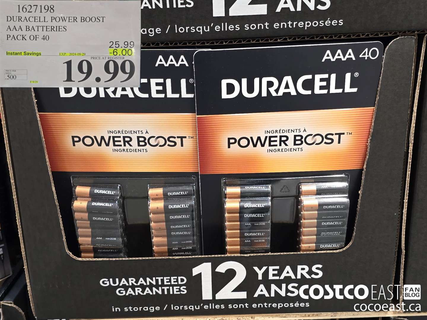 1627198 DURACELL POWER BOOST AAA BATTERIES PACK OF 40 ($6.00 INSTANT SAVINGS EXPIRES ON 2024-09-29) $19.99