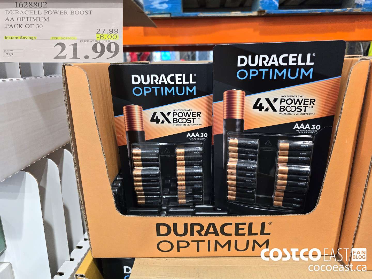 1628802 DURACELL POWER BOOST AA OPTIMUM PACK OF 30 ($6.00 INSTANT SAVINGS EXPIRES ON 2024-09-29) $21.99