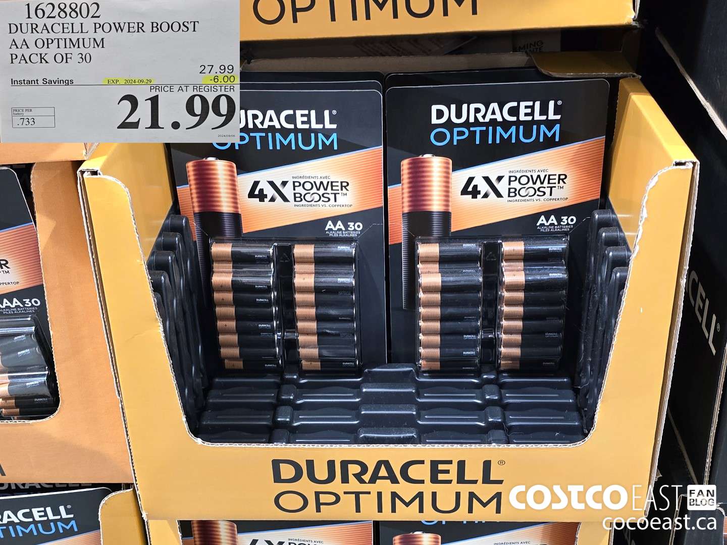 1628802 DURACELL POWER BOOST AA OPTIMUM PACK OF 30 ($6.00 INSTANT SAVINGS EXPIRES ON 2024-09-29) $21.99