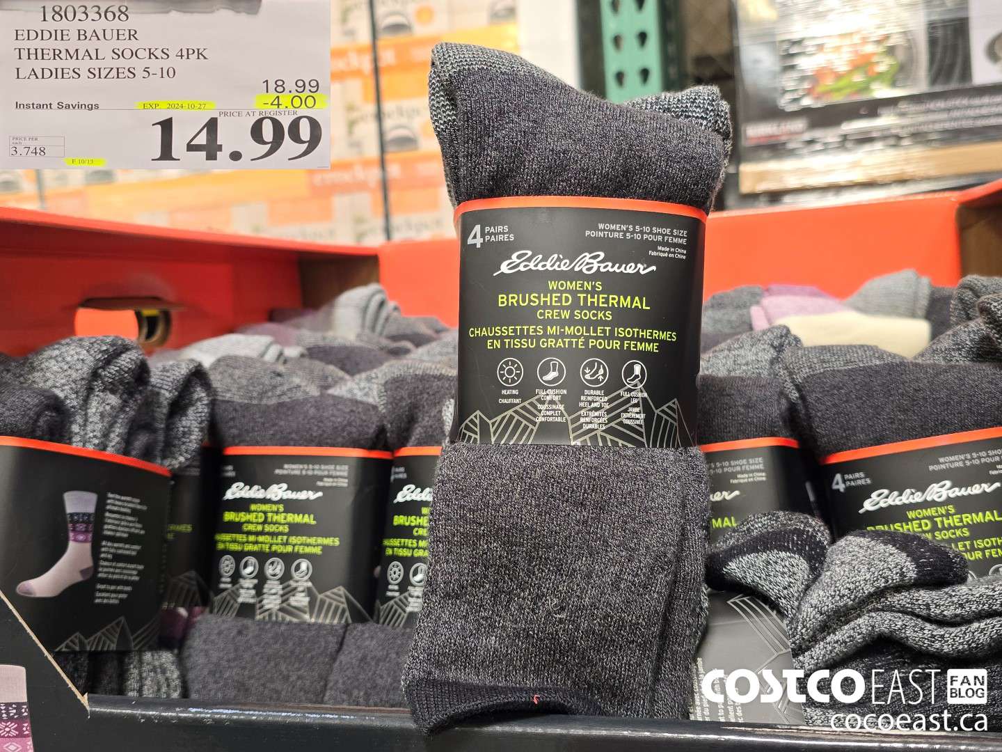 1803368 EDDIE BAUER THERMAL SOCKS 4PK LADIES SIZES 5-10 ($4.00 INSTANT SAVINGS EXPIRES ON 2024-10-27) $14.99