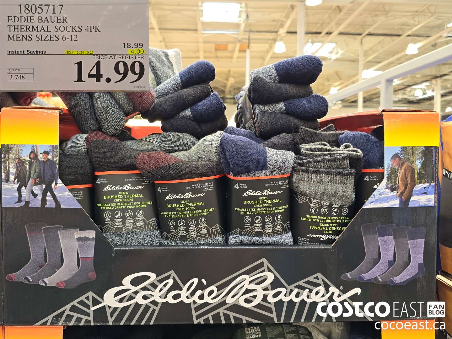 1805717 EDDIE BAUER THERMAL SOCKS 4PK MENS SIZES 6-12 ($4.00 INSTANT SAVINGS EXPIRES ON 2024-10-27) $14.99