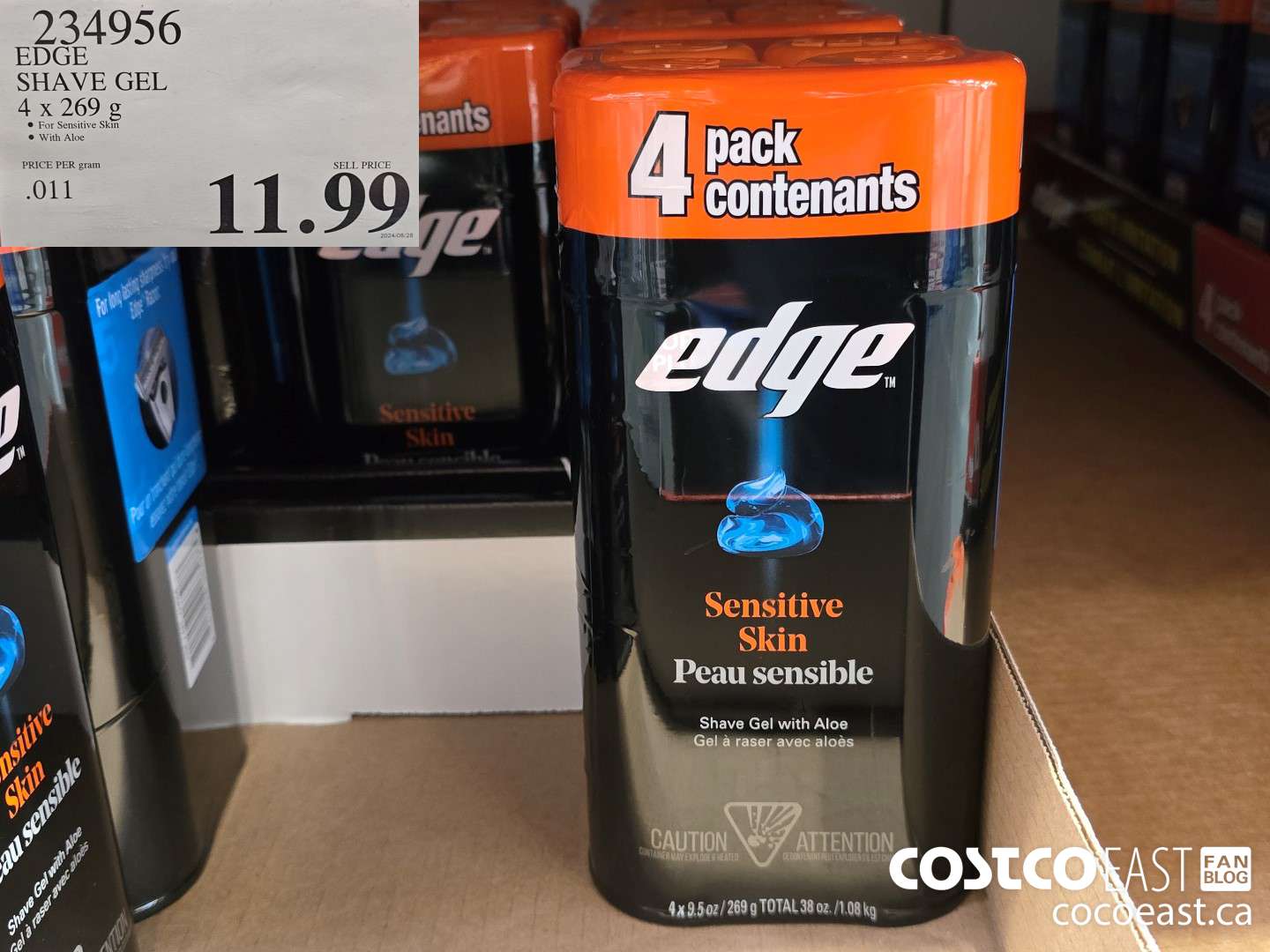 234956 EDGE SHAVE GEL 4 X 269 G $11.99