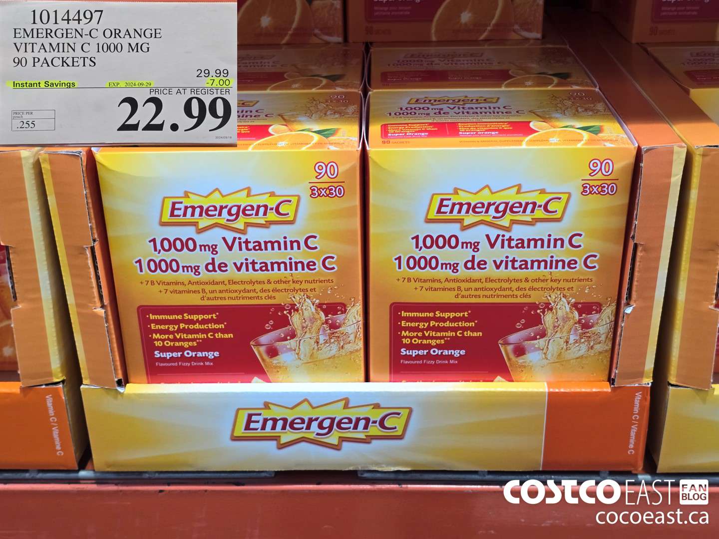 1014497 EMERGEN-C ORANGE VITAMIN C 1000 MG 90 PACKETS ($7.00 INSTANT SAVINGS EXPIRES ON 2024-09-29) $22.99
