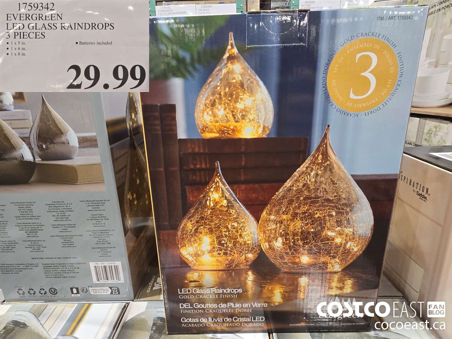 1759342 EVERGREEN LED GLASS RAINDROPS 3 PIECES $39.99