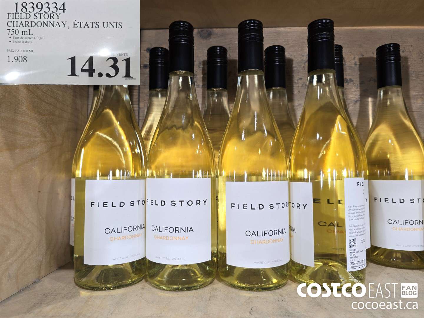 1839334 FIELD STORY CHARDONNAY, ETATS UNIS 750 mL $14.31