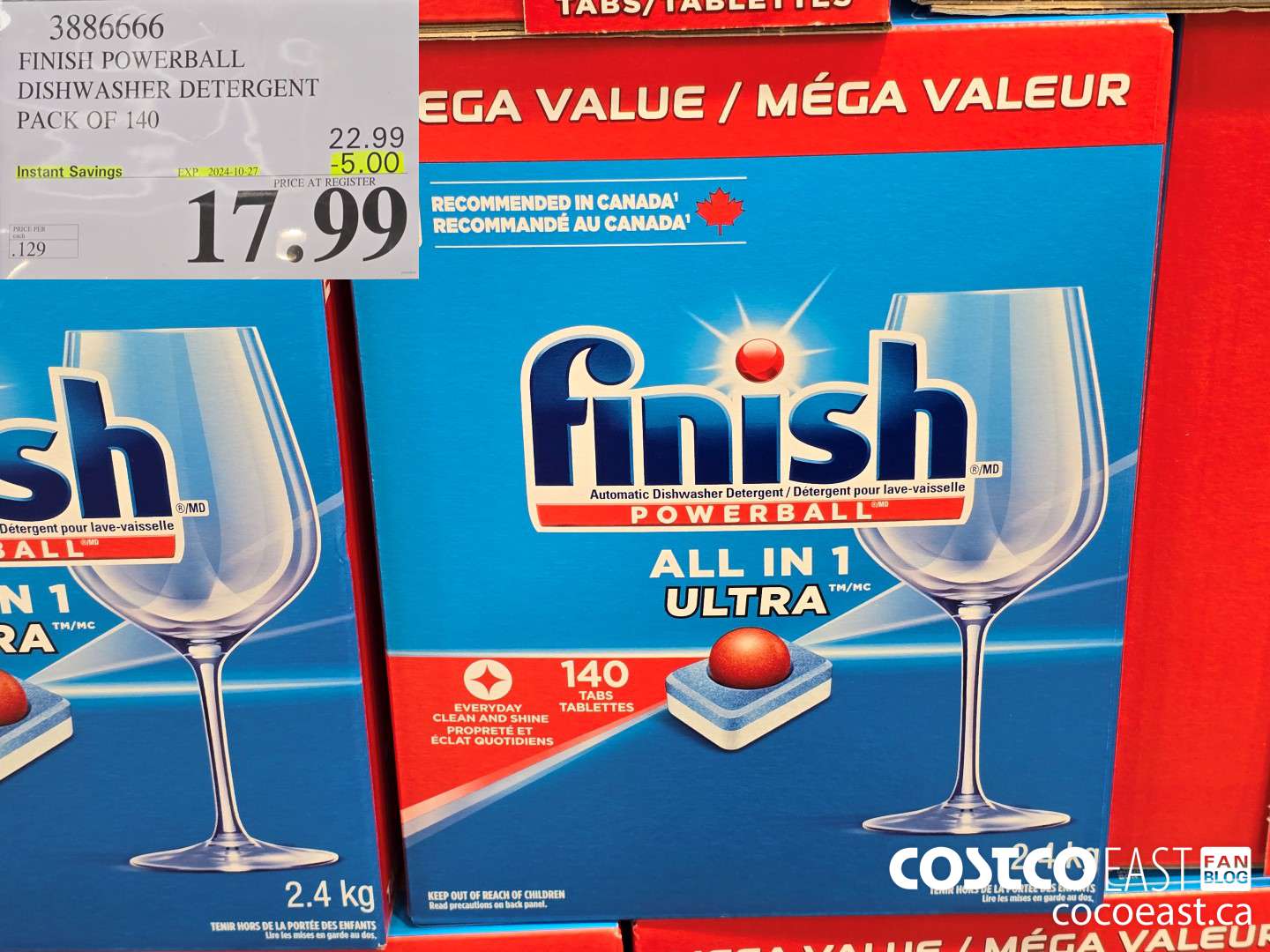 3886666 FINISH POWERBALL DISHWASHER DETERGENT PACK OF 140 ($5.00 INSTANT SAVINGS EXPIRES ON 2024-10-27) $17.99