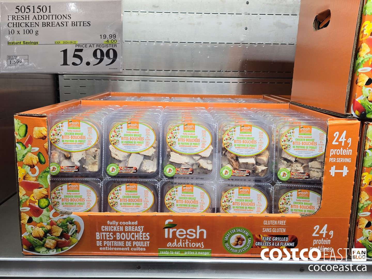 5051501 FRESH ADDITIONS CHICKEN BREAST BITES 10 X 100 G ($4.00 INSTANT SAVINGS EXPIRES ON 2024-09-22) $15.99