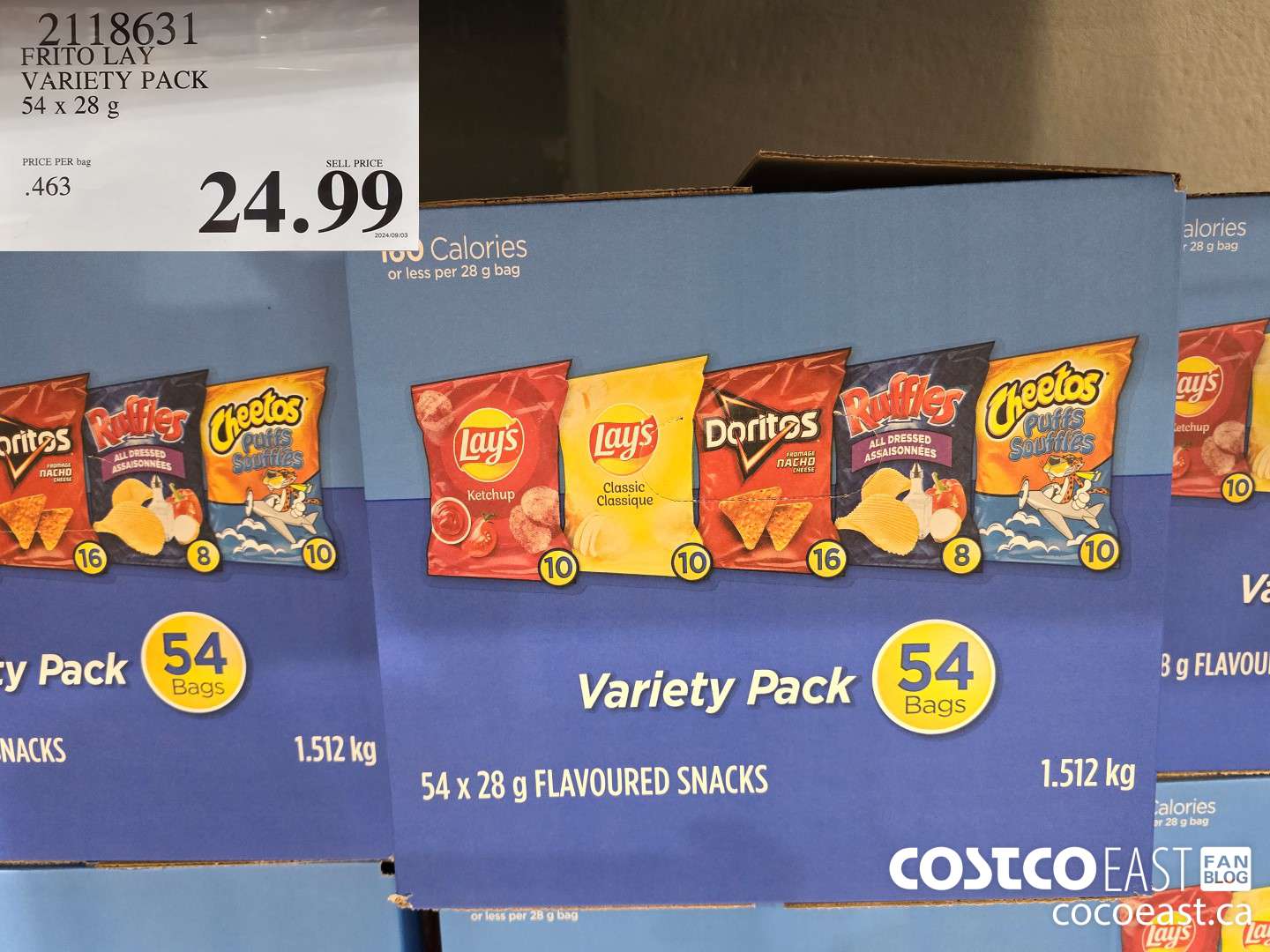 2118631 FRITO LAY VARIETY PACK 54 x 28 g $24.99