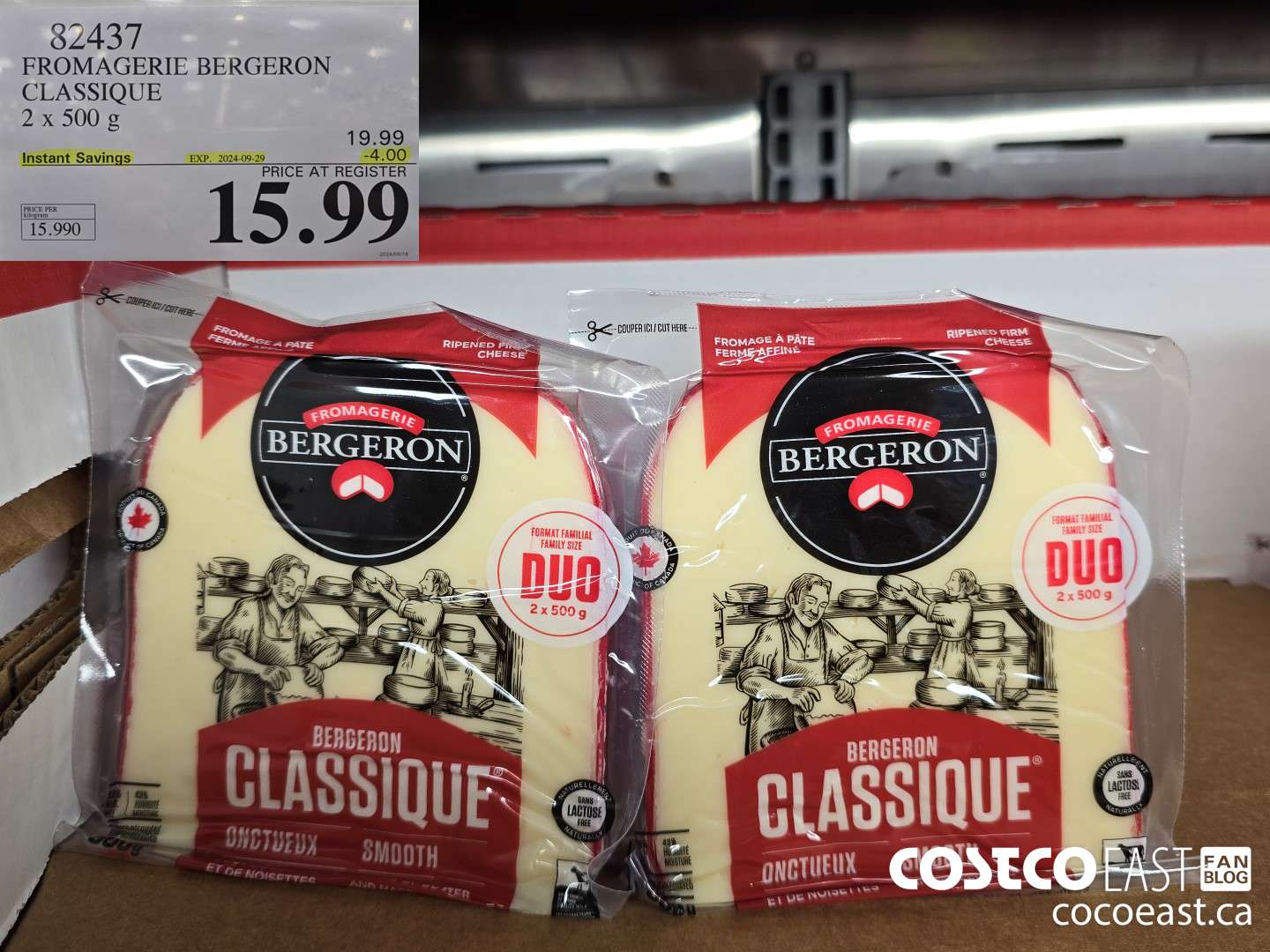 82437 FROMAGERIE BERGERON CLASSIC 2 x 500 g ($4.00 INSTANT SAVINGS EXPIRES ON 2024-09-29) $15.99