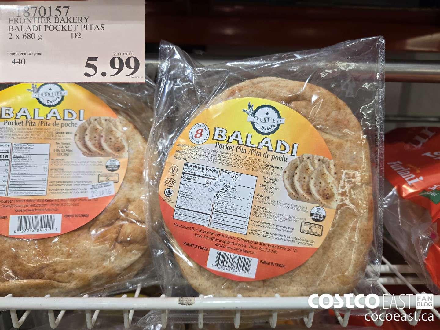 1870157 FRONTIER BAKERY BALADI POCKET PITAS 2 X 680 G $5.99