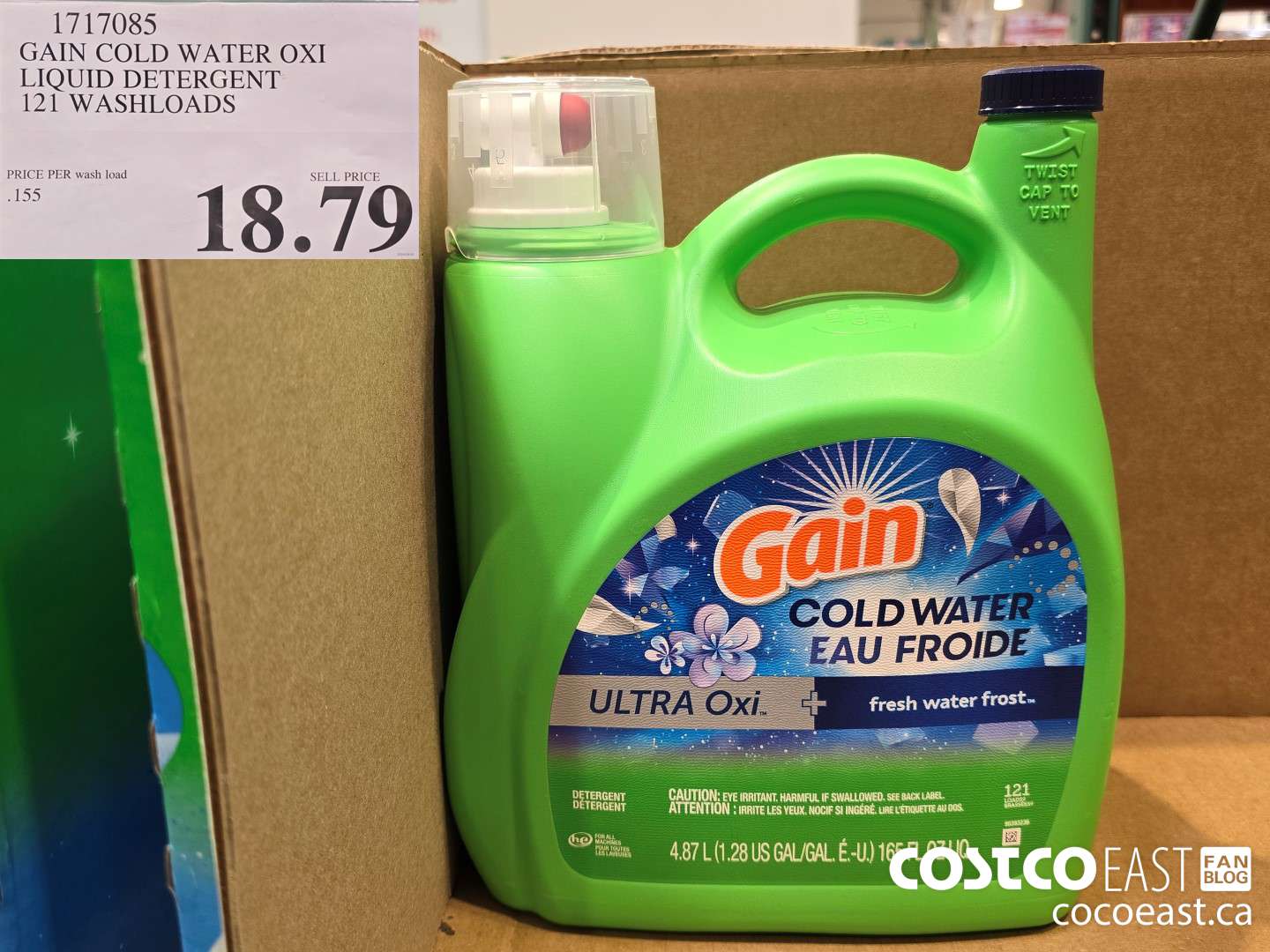 1717085 GAIN COLD WATER OXI LIQUID DETERGENT 121 wash loads $18.79