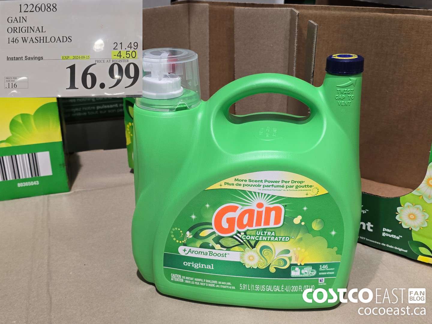 1226088 GAIN ORIGINAL 146 washloads ($4.50 INSTANT SAVINGS EXPIRES ON 2024-09-15) $16.99