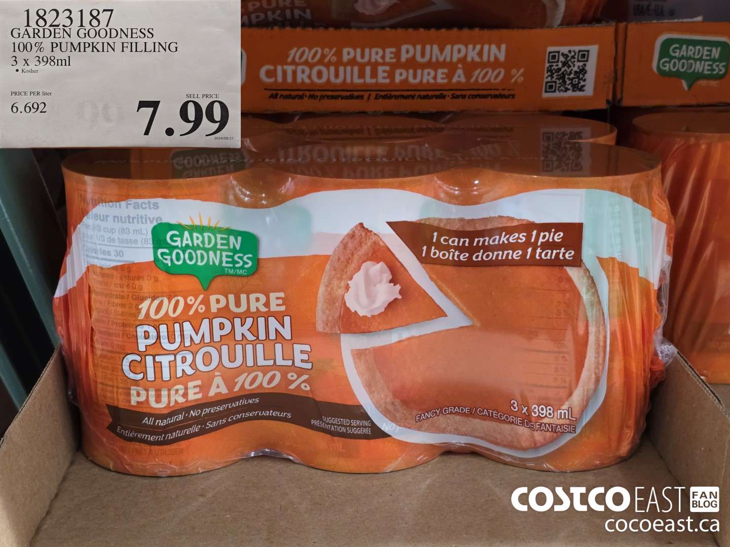 1823187 GARDEN GOODNESS 100% PUMPKIN FILLING 3 x 398ml $7.99