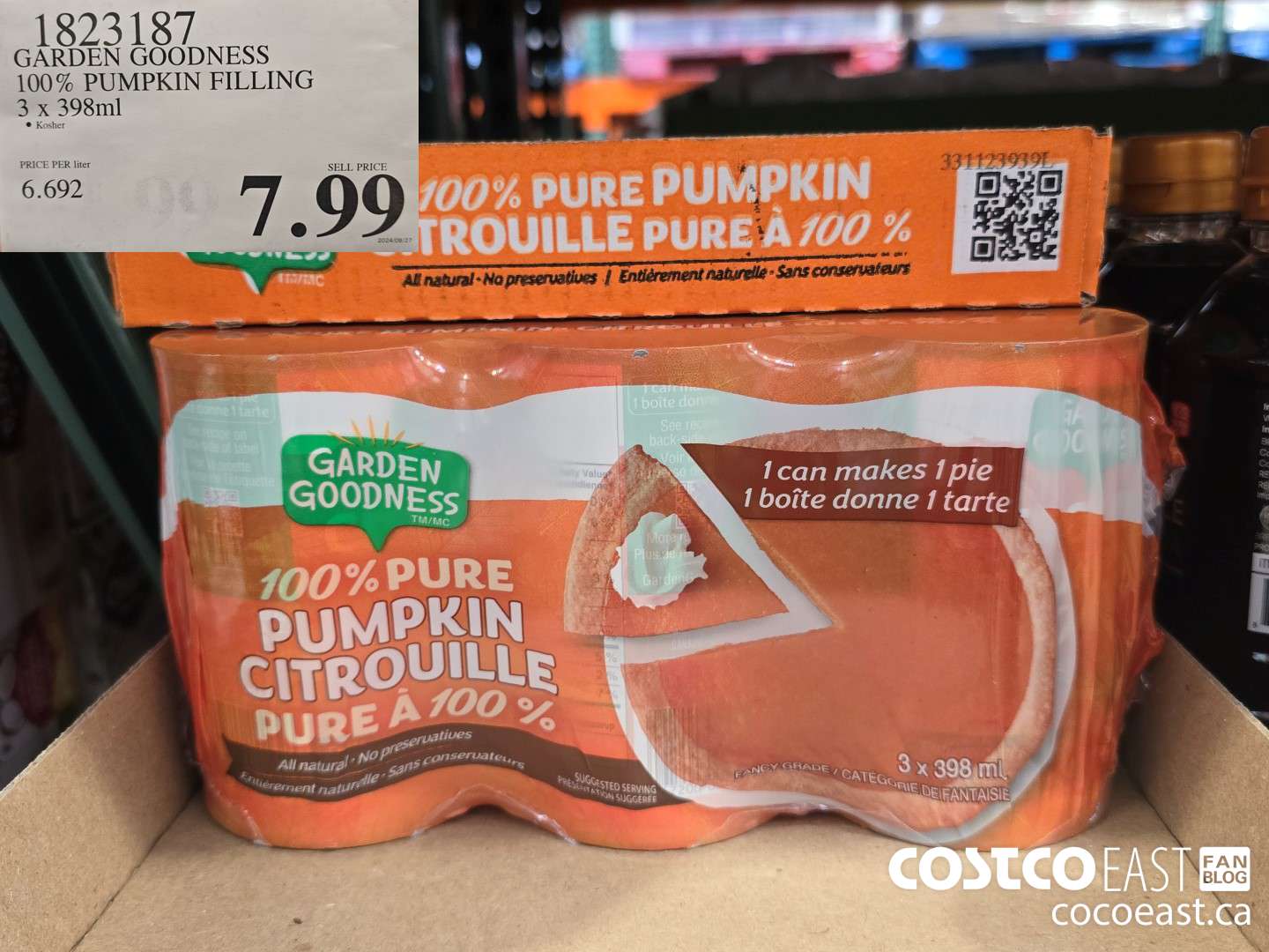 1823187 GARDEN GOODNESS 100% PUMPKIN FILLING 3 x 398ml $7.99