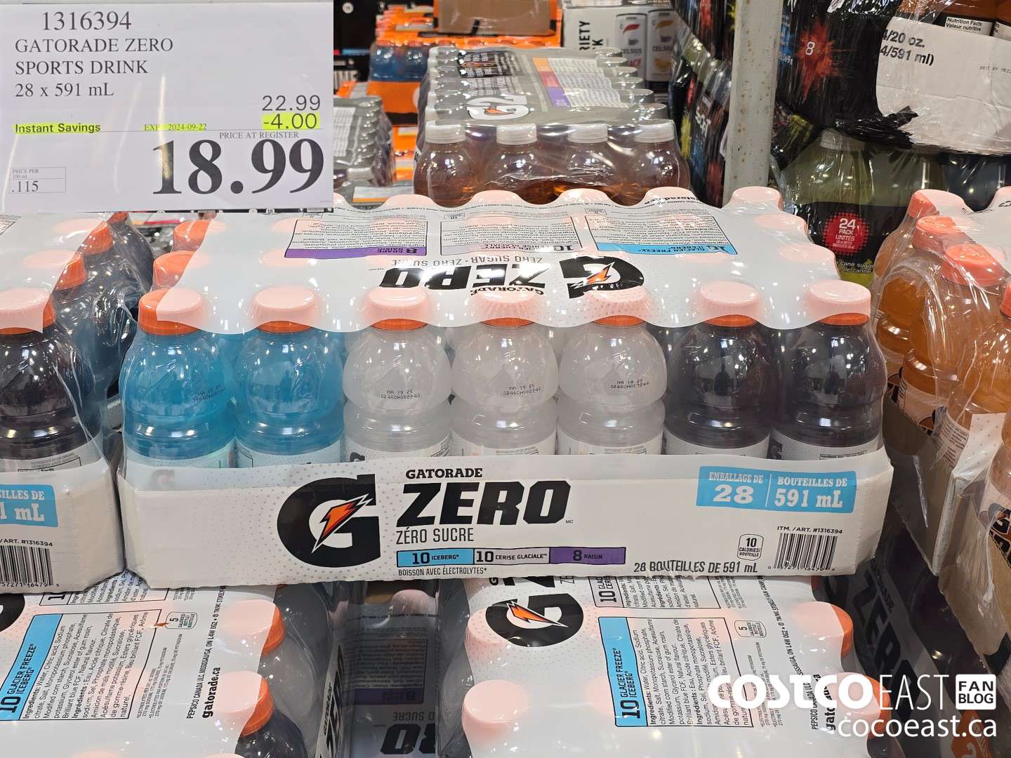 1316394 GATORADE ZERO SPORTS DRINK 28 x 591 mL ($4.00 INSTANT SAVINGS EXPIRES ON 2024-09-22) $18.99