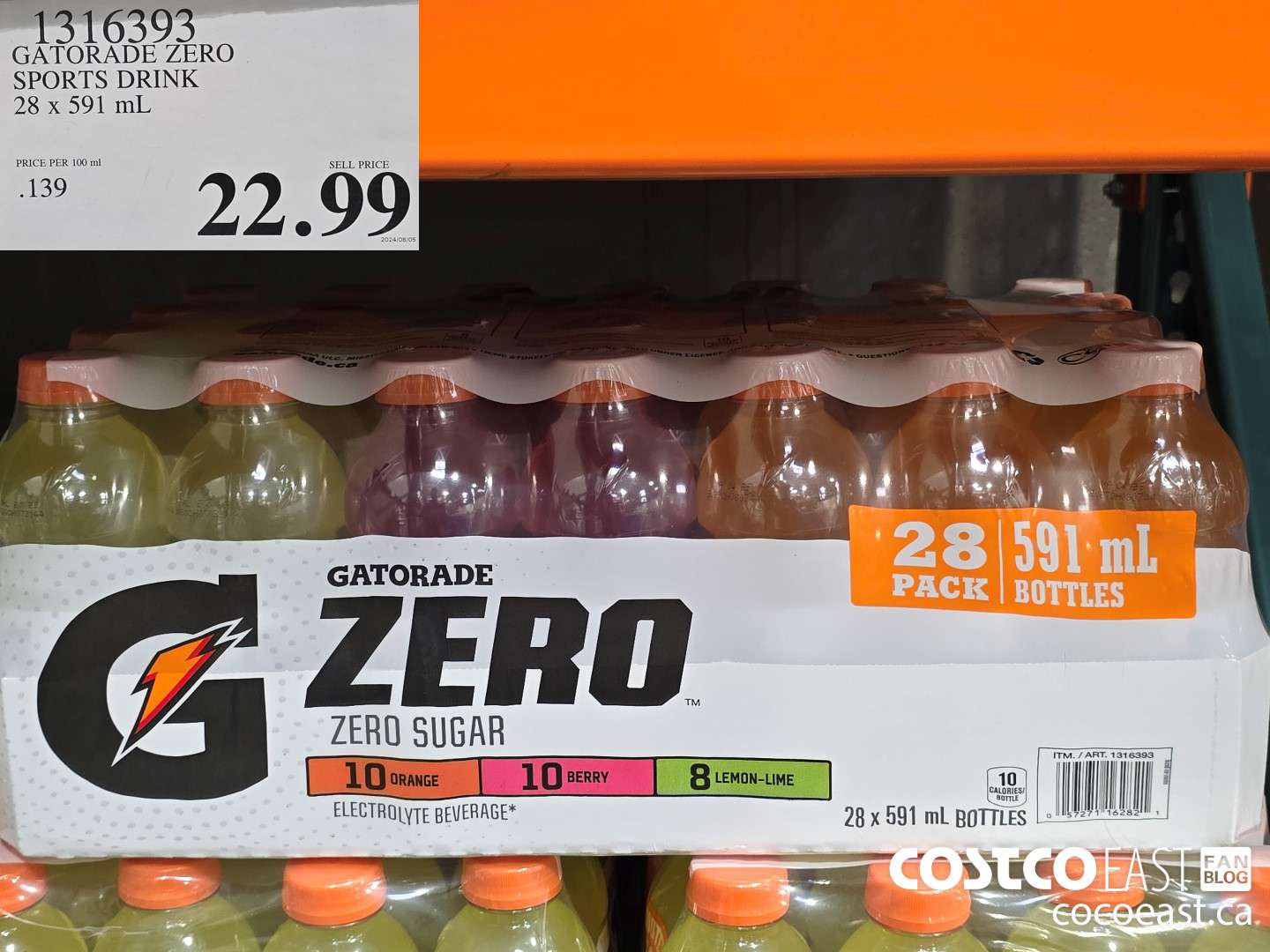 1316393 GATORADE ZERO SPORTS DRINK 28 x 591 ml $22.9