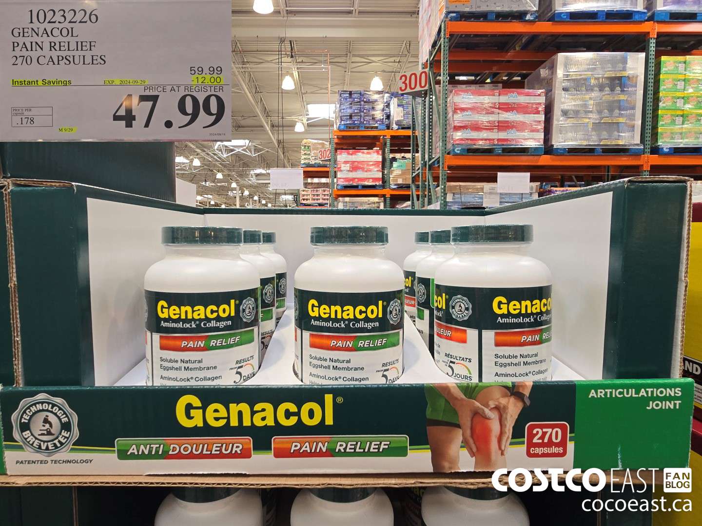 1023226 GENACOL PAIN RELIEF 270 CAPSULES ($12.00 INSTANT SAVINGS EXPIRES ON 2024-09-29) $47.99