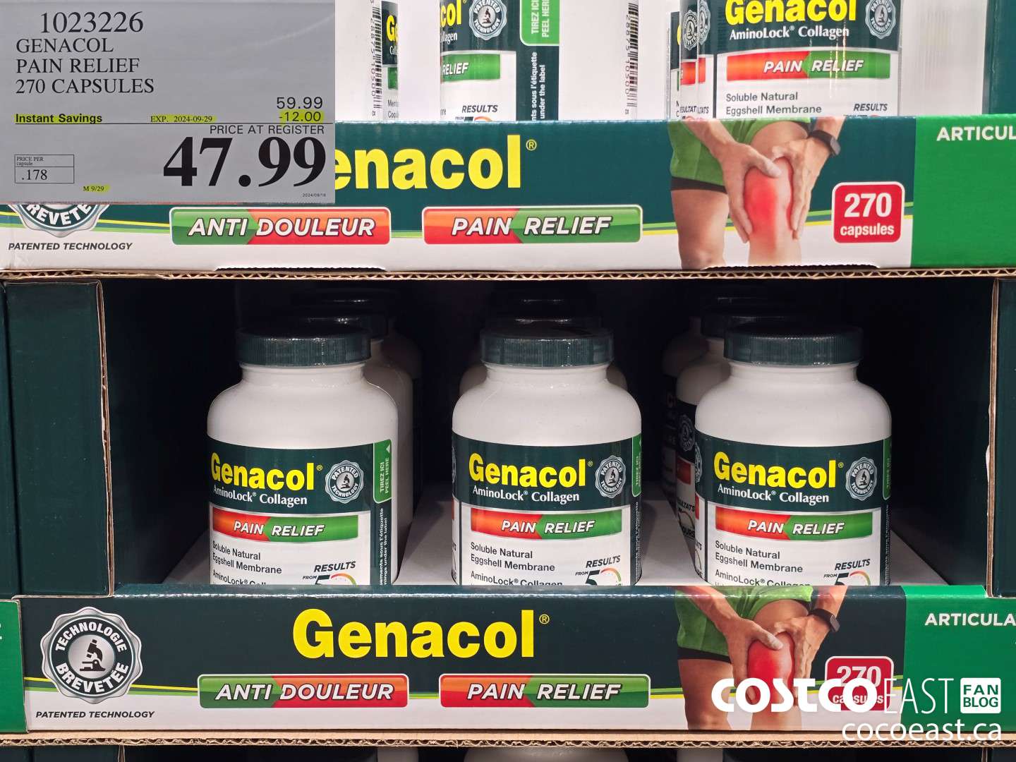 1023226 GENACOL PAIN RELIEF 270 CAPSULES ($12.00 INSTANT SAVINGS EXPIRES ON 2024-09-29) $47.99