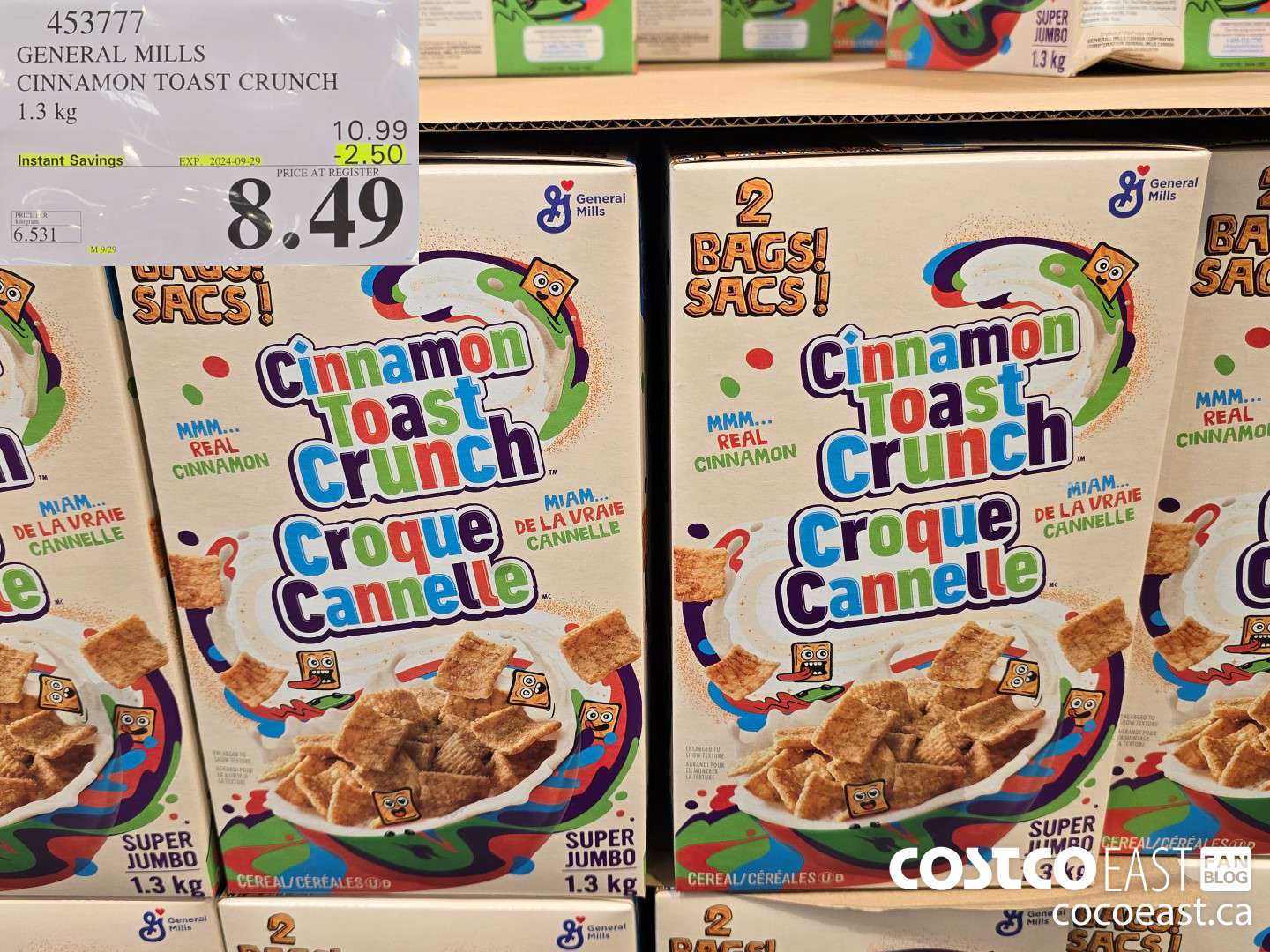 453777 GENERAL MILLS CINNAMON TOAST CRUNCH 1.3 kg ($2.50 INSTANT SAVINGS EXPIRES ON 2024-09-29) $8.49