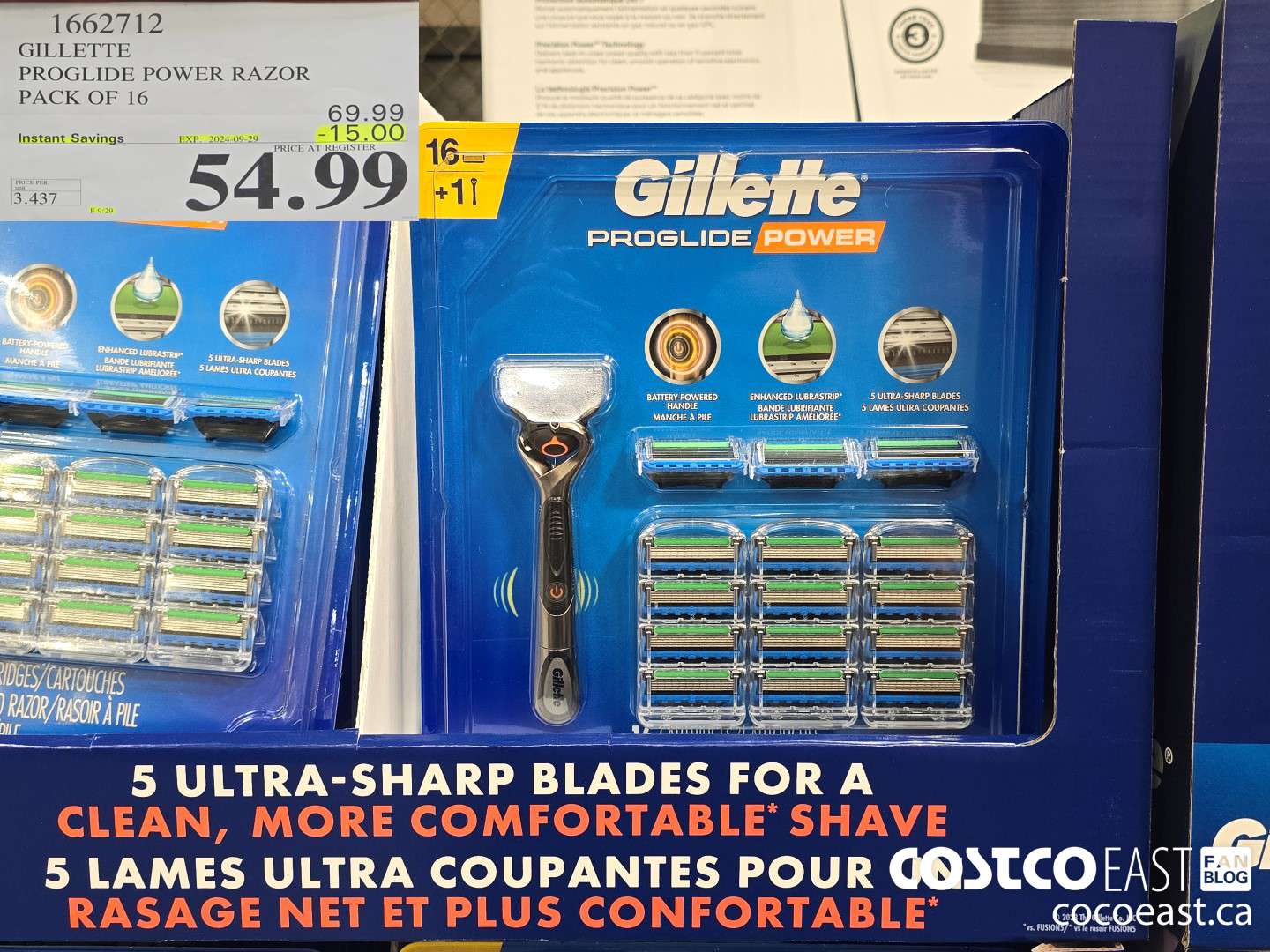 1662712 GILLETTE PROGLIDE POWER RAZOR PACK OF 16 ($15.00 INSTANT SAVINGS EXPIRES ON 2024-09-29) $54.99