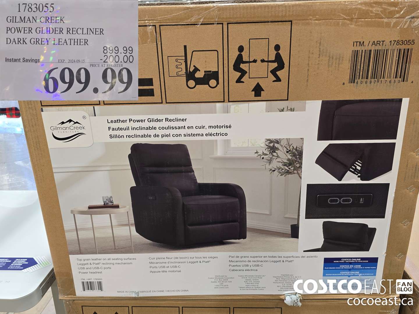 1783055 GILMAN CREEK POWER GLIDER RECLINER DARK GREY LEATHER ($200.00 INSTANT SAVINGS EXPIRES ON 2024-09-15) $699.99