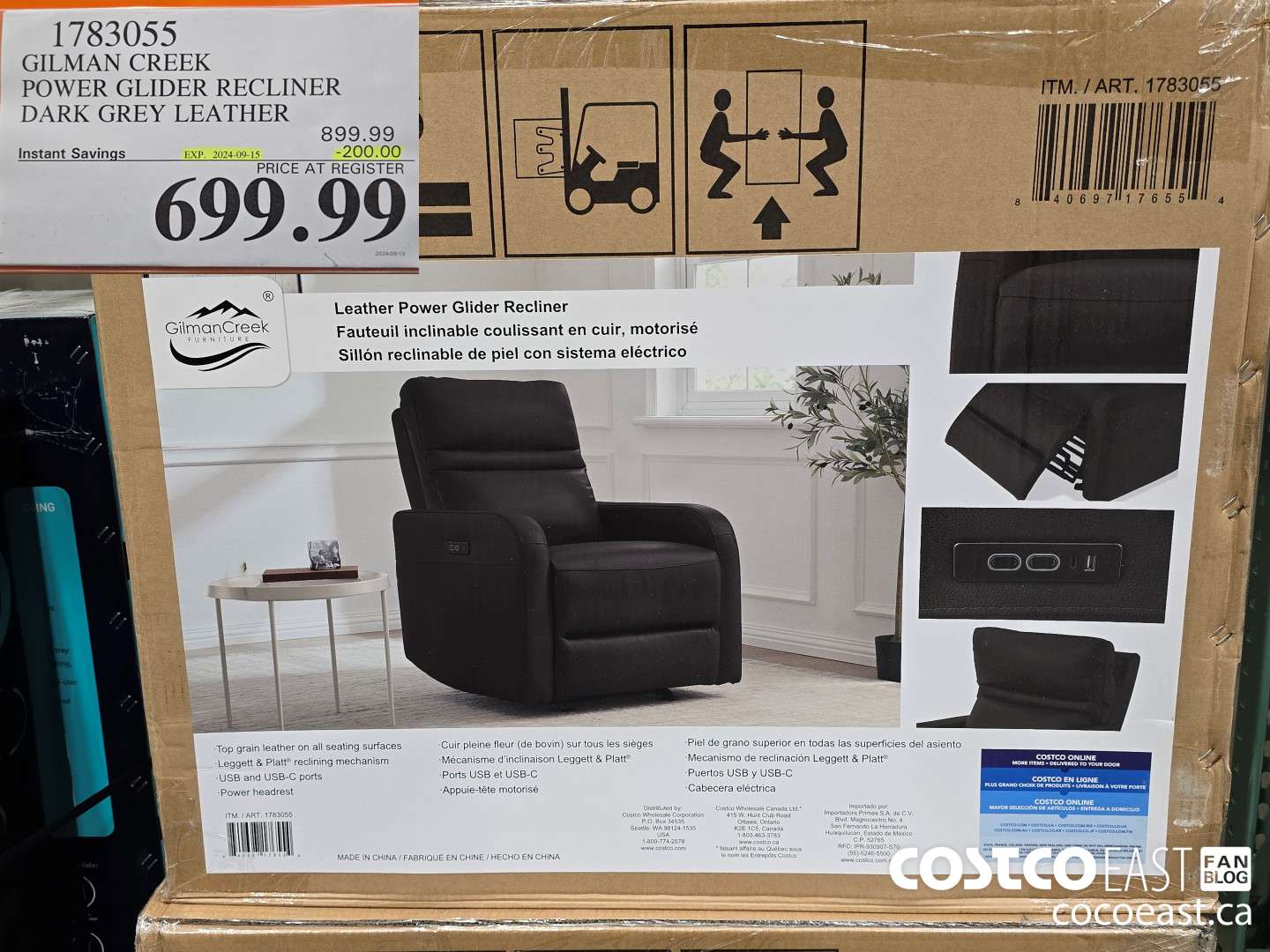 1783055 GILMAN CREEK ~ POWER GLIDER RECLINER GREY LEATHER $200.00 (EXPIRES ON 2024-09-15) $699.99